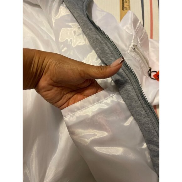 White and Grey Swiss Cross Hoodie Bomber Jacket Size Small NWOT - Picture 13 of 16